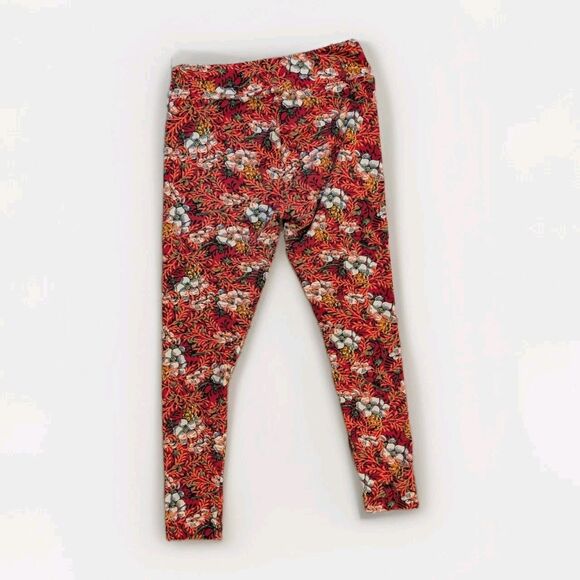 LuLaRoe Leggings OS Floral Print Red Orange Stretch Pants One Size Womens 2-10 - Picture 1 of 6